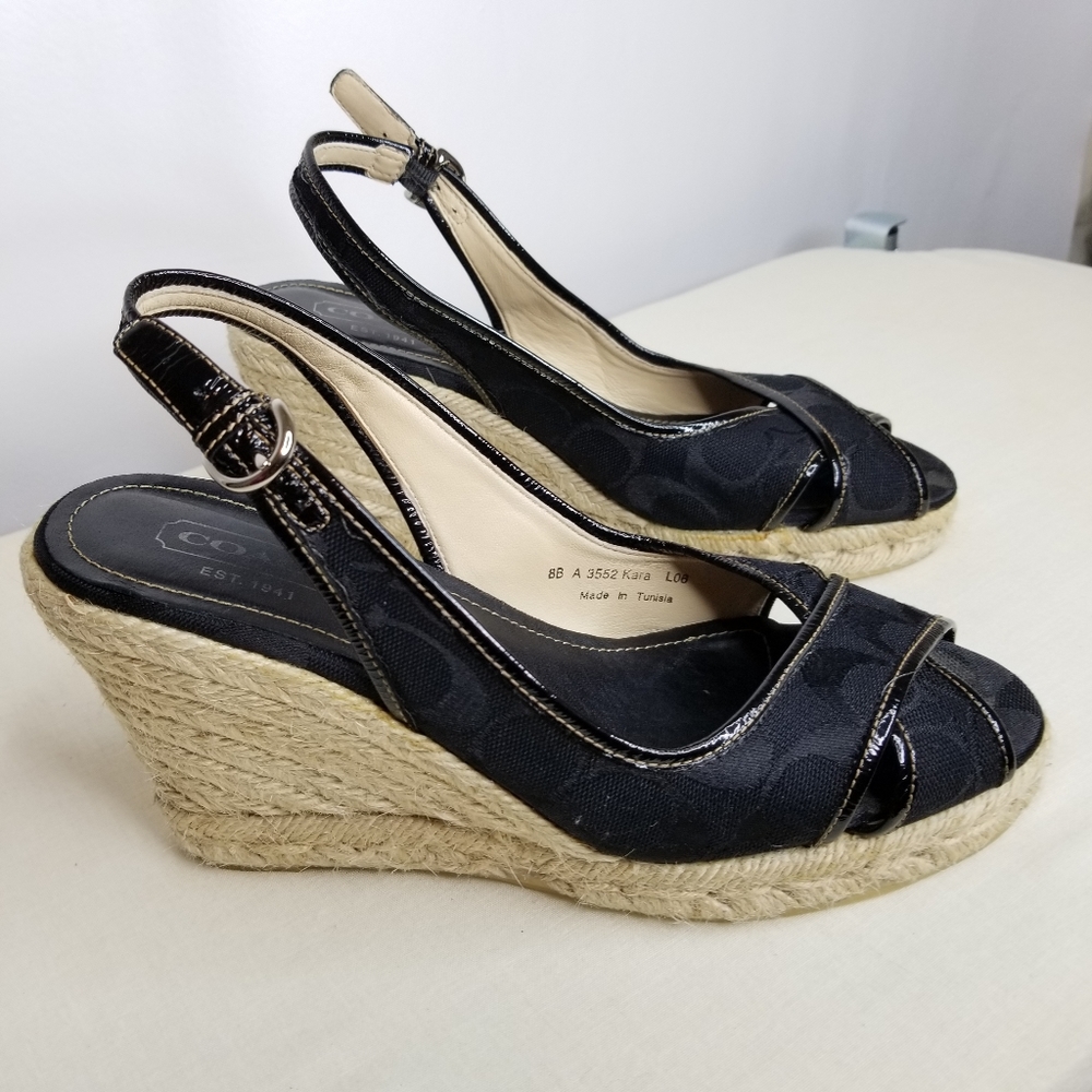 COACH Kara Black Espadrille Wedge Sandals Size 8